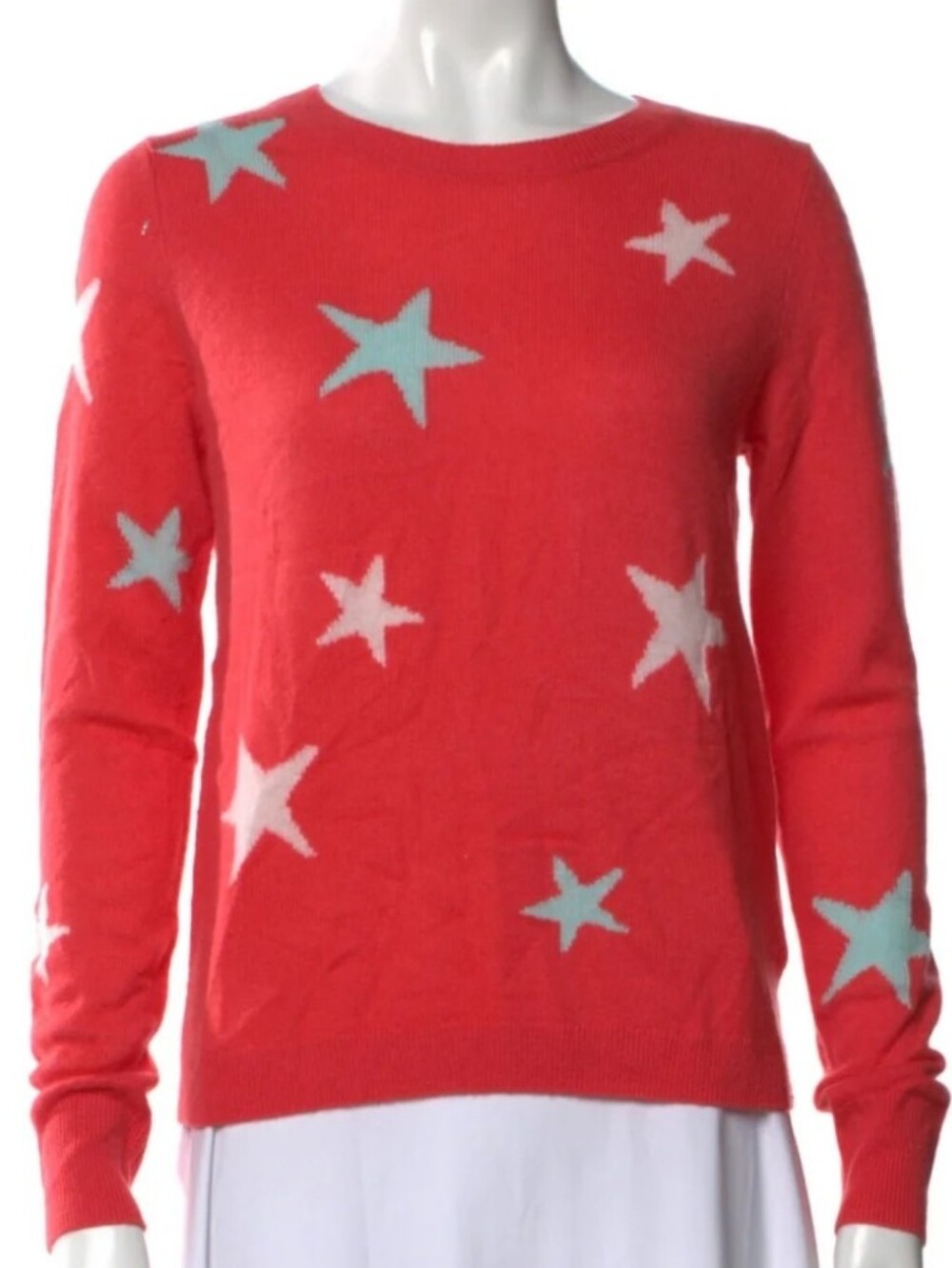 Cynthia Rowley Cashmere Whimsical Star Print Sweater Preppy Coastal Size Medium